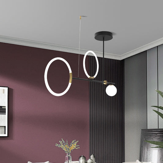 Metal Crossed Line Island Light Fixture Simplicity 3 Heads Black Pendant Lamp with Orb Opal Glass Shade Black Clearhalo 'Ceiling Lights' 'Island Lights' Lighting' 1724067