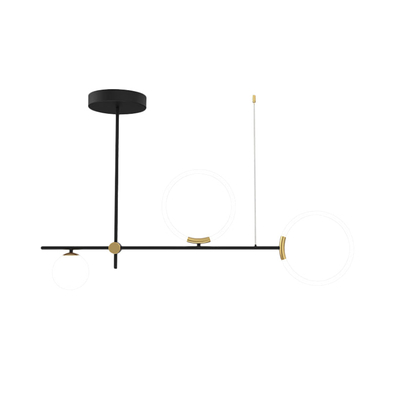 Metal Crossed Line Island Light Fixture Simplicity 3 Heads Black Pendant Lamp with Orb Opal Glass Shade Clearhalo 'Ceiling Lights' 'Island Lights' Lighting' 1724068