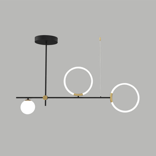 Metal Crossed Line Island Light Fixture Simplicity 3 Heads Black Pendant Lamp with Orb Opal Glass Shade Clearhalo 'Ceiling Lights' 'Island Lights' Lighting' 1724069