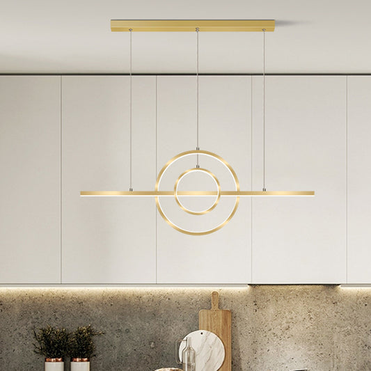 Gold 2-Ring Island Lighting Fixture Modern LED Metallic Pendant Lamp in Warm/White Light for Dining Room Gold Clearhalo 'Ceiling Lights' 'Island Lights' Lighting' 1724076