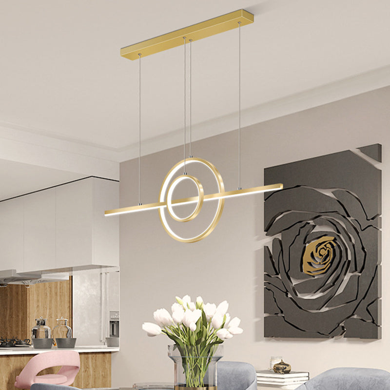 Gold 2-Ring Island Lighting Fixture Modern LED Metallic Pendant Lamp in Warm/White Light for Dining Room Clearhalo 'Ceiling Lights' 'Island Lights' Lighting' 1724077