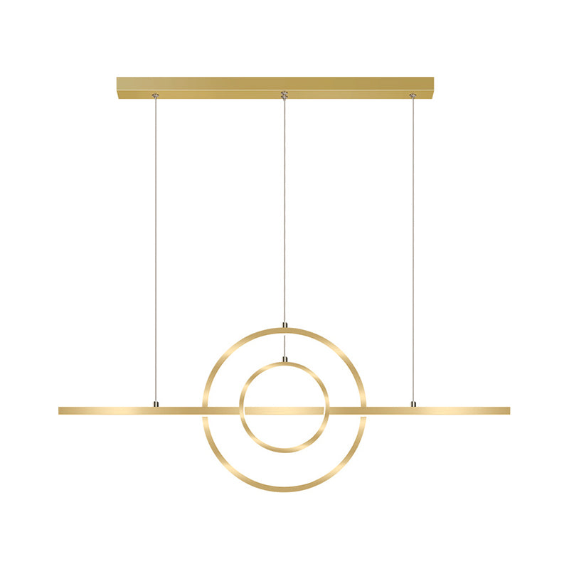 Gold 2-Ring Island Lighting Fixture Modern LED Metallic Pendant Lamp in Warm/White Light for Dining Room Clearhalo 'Ceiling Lights' 'Island Lights' Lighting' 1724078