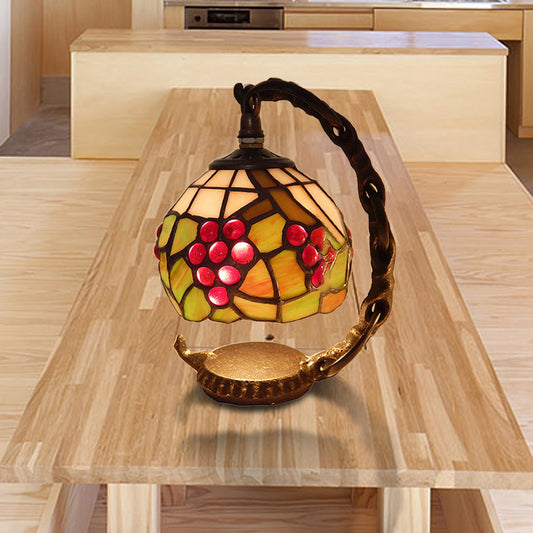 Domed/Bell Accent Lamp Rustic Stained Glass 1 Light Table Lamp with Grapes Pattern in Black Finish Clearhalo 'Lamps' 'Table Lamps' Lighting' 172407