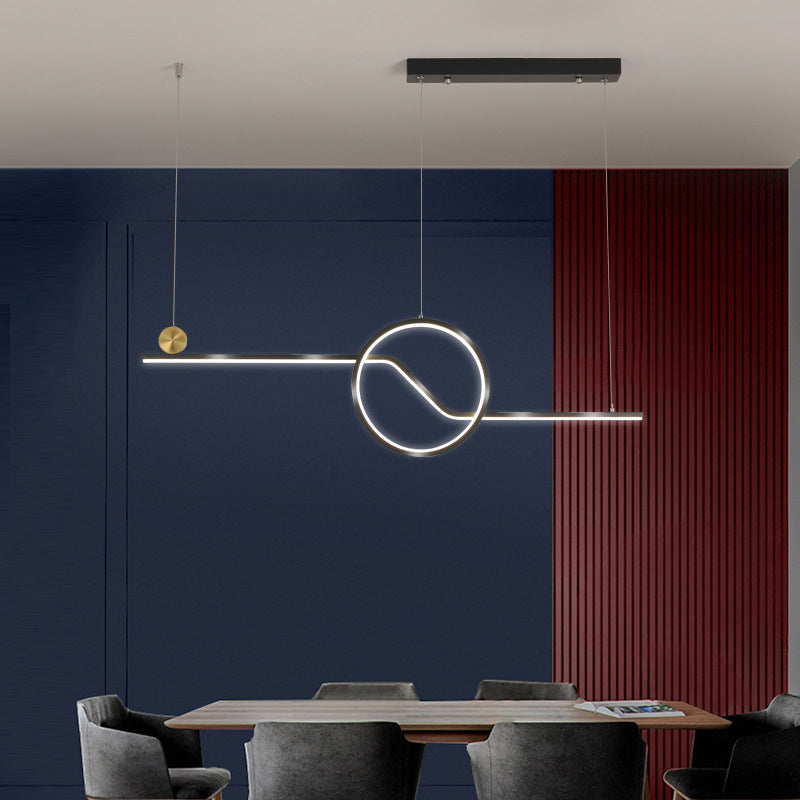 Linear and Circle Hanging Ceiling Light Contemporary Metal Dining Room LED Island Pendant in Black, Warm/White Light Clearhalo 'Ceiling Lights' 'Island Lights' Lighting' 1724081