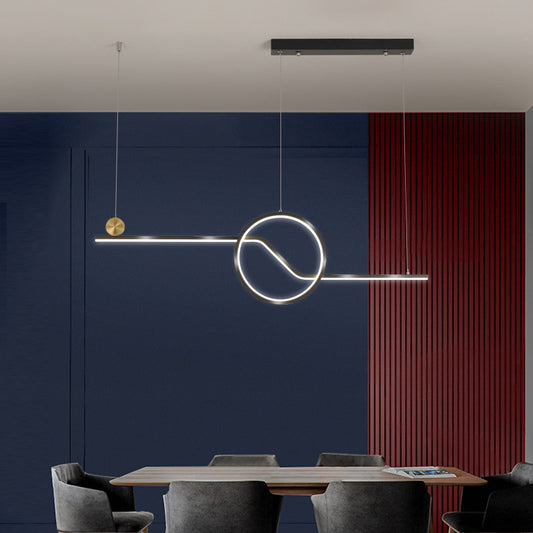 Linear and Circle Hanging Ceiling Light Contemporary Metal Dining Room LED Island Pendant in Black, Warm/White Light Clearhalo 'Ceiling Lights' 'Island Lights' Lighting' 1724081