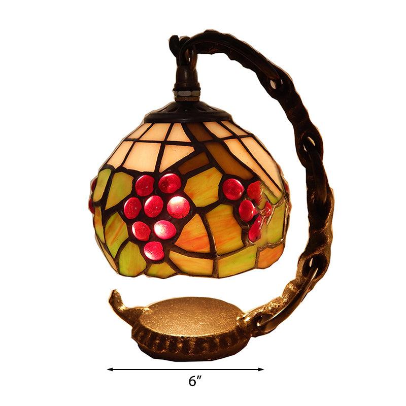 Domed/Bell Accent Lamp Rustic Stained Glass 1 Light Table Lamp with Grapes Pattern in Black Finish Clearhalo 'Lamps' 'Table Lamps' Lighting' 172409