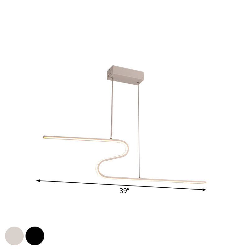 Extended S-Shape Island Pendant Modernism Metal Black/White LED Ceiling Suspension Lamp in Warm/White Light Clearhalo 'Ceiling Lights' 'Island Lights' Lighting' 1724096