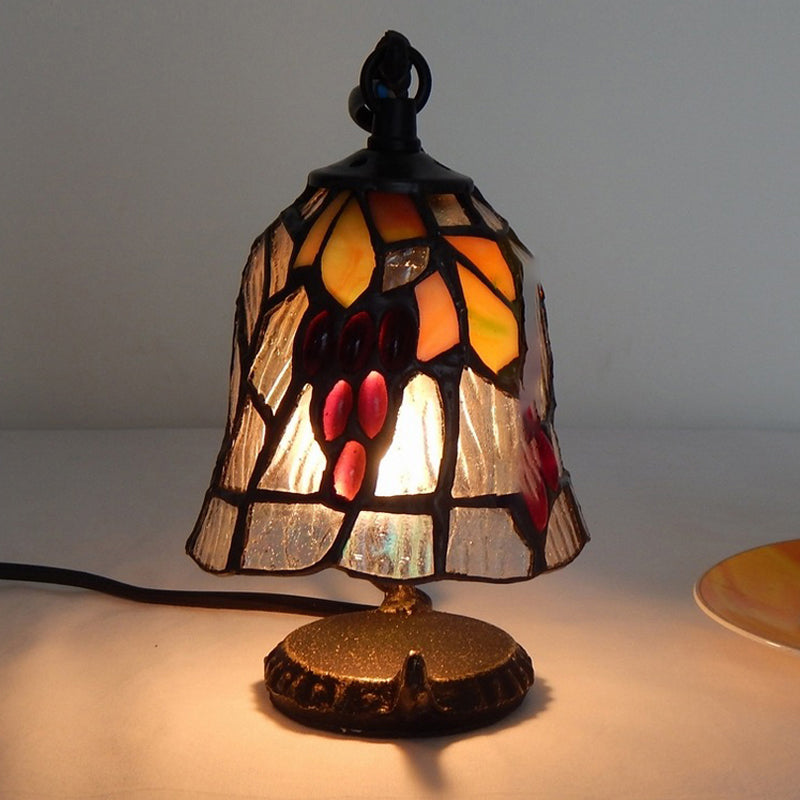 Domed/Bell Accent Lamp Rustic Stained Glass 1 Light Table Lamp with Grapes Pattern in Black Finish Black Bell Clearhalo 'Lamps' 'Table Lamps' Lighting' 172410