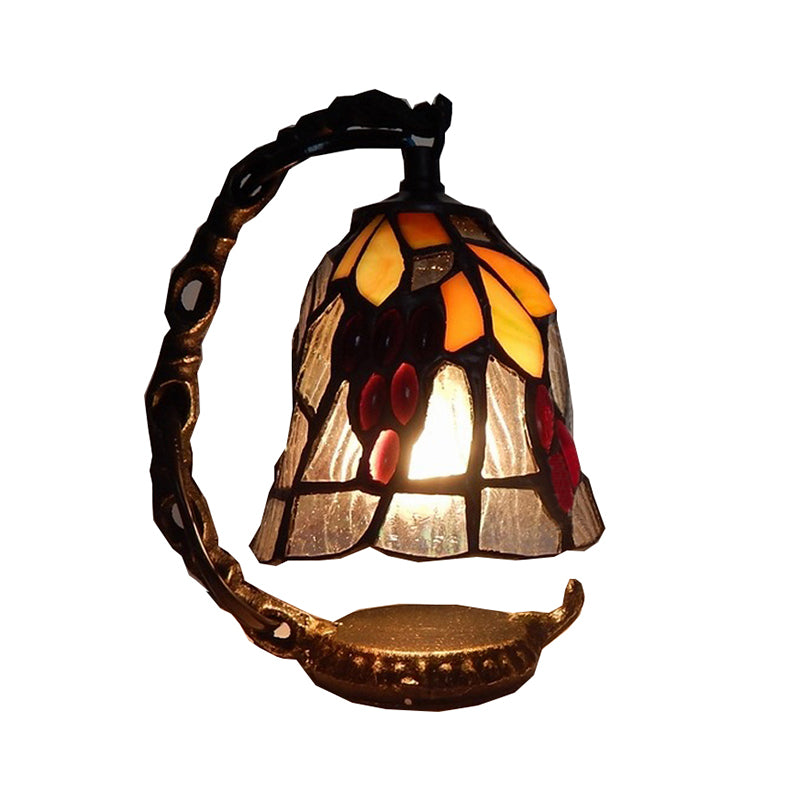 Domed/Bell Accent Lamp Rustic Stained Glass 1 Light Table Lamp with Grapes Pattern in Black Finish Clearhalo 'Lamps' 'Table Lamps' Lighting' 172411