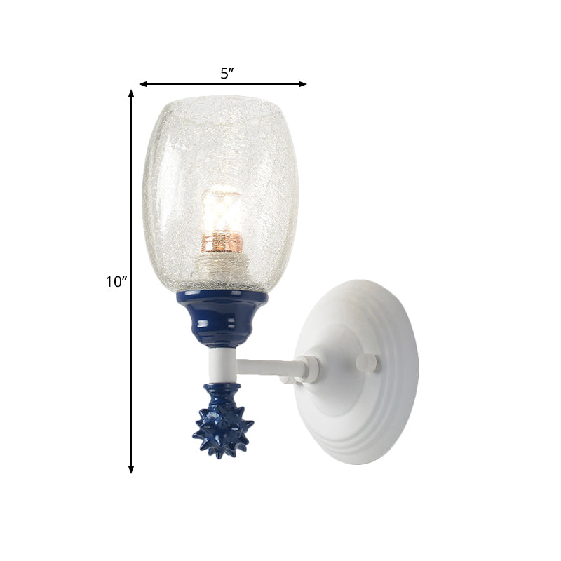 1/2-Bulb Bedside Wall Mounted Lamp Rural Blue/Gold/Dark Blue Wall Lighting with Oval Clear Crackle Glass Shade Clearhalo 'Wall Lamps & Sconces' 'Wall Lights' Lighting' 1724113