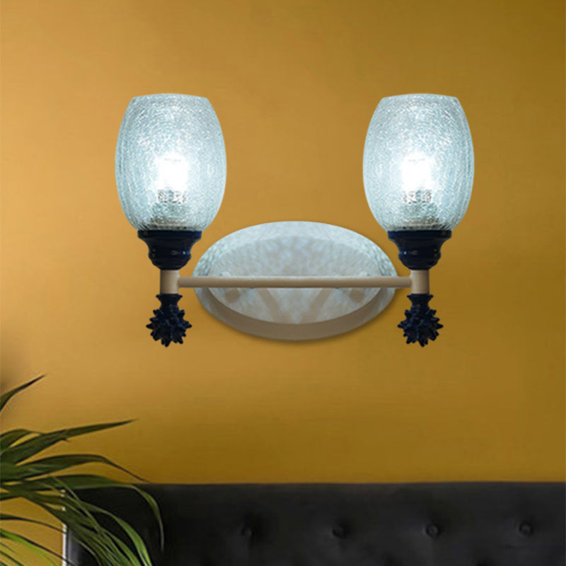 1/2-Bulb Bedside Wall Mounted Lamp Rural Blue/Gold/Dark Blue Wall Lighting with Oval Clear Crackle Glass Shade Clearhalo 'Wall Lamps & Sconces' 'Wall Lights' Lighting' 1724115