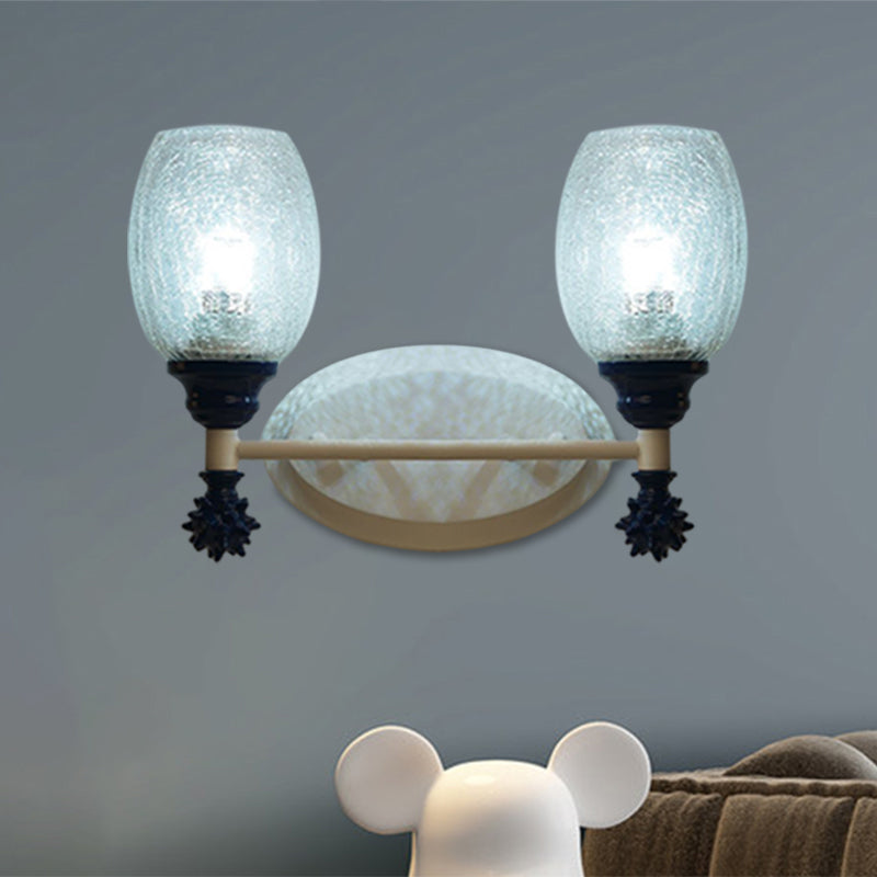 1/2-Bulb Bedside Wall Mounted Lamp Rural Blue/Gold/Dark Blue Wall Lighting with Oval Clear Crackle Glass Shade Clearhalo 'Wall Lamps & Sconces' 'Wall Lights' Lighting' 1724116