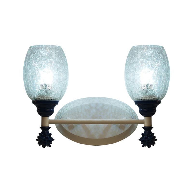 1/2-Bulb Bedside Wall Mounted Lamp Rural Blue/Gold/Dark Blue Wall Lighting with Oval Clear Crackle Glass Shade Clearhalo 'Wall Lamps & Sconces' 'Wall Lights' Lighting' 1724117