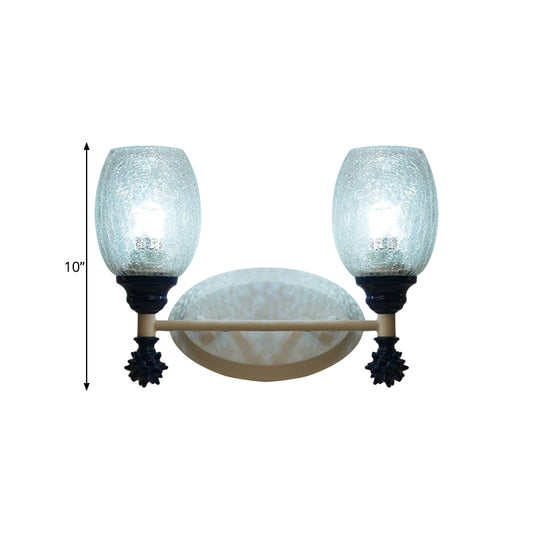1/2-Bulb Bedside Wall Mounted Lamp Rural Blue/Gold/Dark Blue Wall Lighting with Oval Clear Crackle Glass Shade Clearhalo 'Wall Lamps & Sconces' 'Wall Lights' Lighting' 1724118