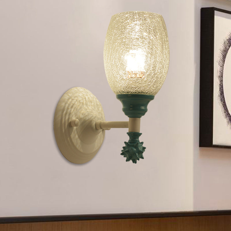 1/2-Bulb Bedside Wall Mounted Lamp Rural Blue/Gold/Dark Blue Wall Lighting with Oval Clear Crackle Glass Shade Clearhalo 'Wall Lamps & Sconces' 'Wall Lights' Lighting' 1724120