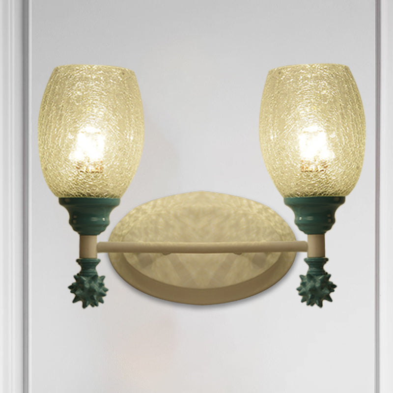 1/2-Bulb Bedside Wall Mounted Lamp Rural Blue/Gold/Dark Blue Wall Lighting with Oval Clear Crackle Glass Shade Clearhalo 'Wall Lamps & Sconces' 'Wall Lights' Lighting' 1724125