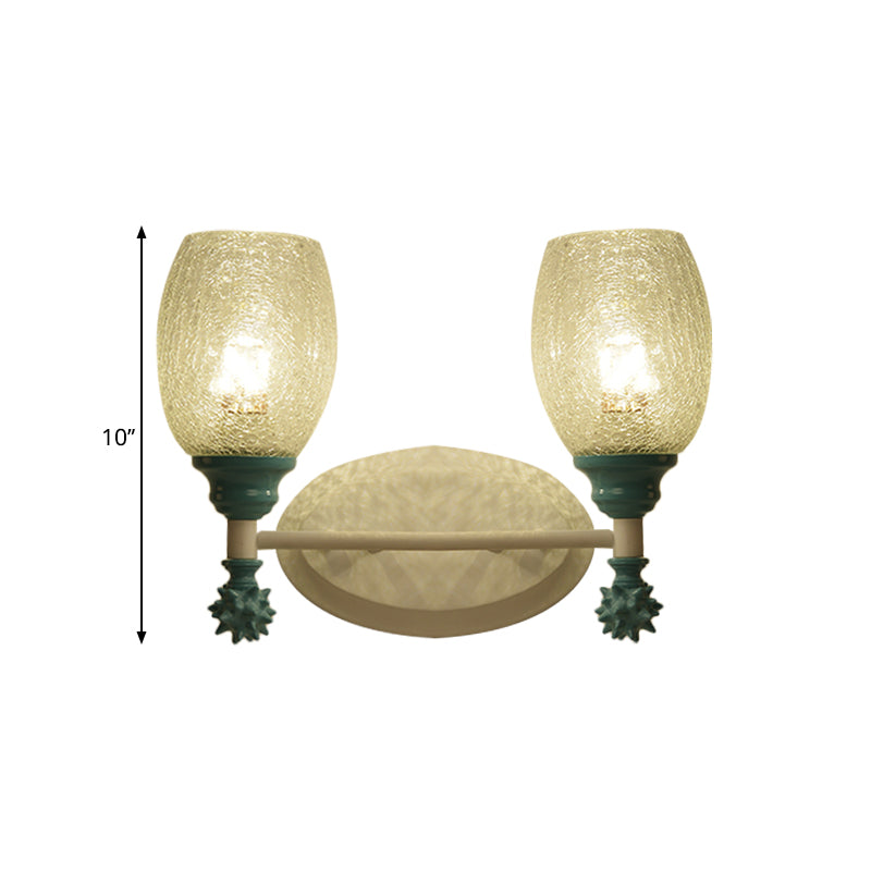 1/2-Bulb Bedside Wall Mounted Lamp Rural Blue/Gold/Dark Blue Wall Lighting with Oval Clear Crackle Glass Shade Clearhalo 'Wall Lamps & Sconces' 'Wall Lights' Lighting' 1724128