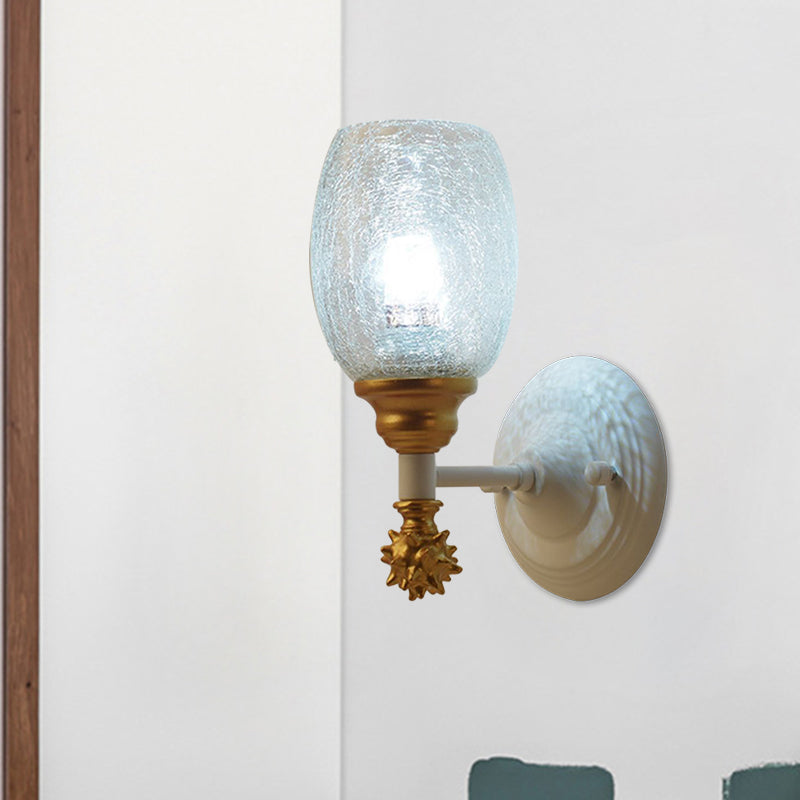 1/2-Bulb Bedside Wall Mounted Lamp Rural Blue/Gold/Dark Blue Wall Lighting with Oval Clear Crackle Glass Shade Clearhalo 'Wall Lamps & Sconces' 'Wall Lights' Lighting' 1724130