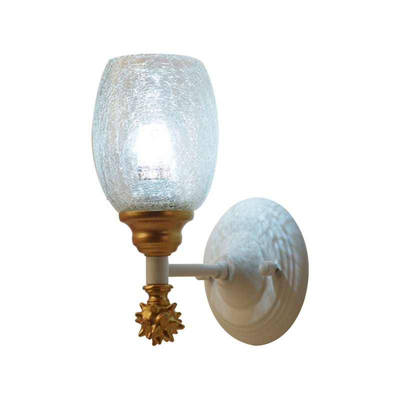 1/2-Bulb Bedside Wall Mounted Lamp Rural Blue/Gold/Dark Blue Wall Lighting with Oval Clear Crackle Glass Shade Clearhalo 'Wall Lamps & Sconces' 'Wall Lights' Lighting' 1724132