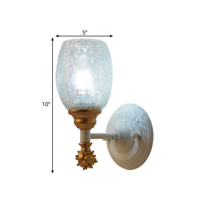 1/2-Bulb Bedside Wall Mounted Lamp Rural Blue/Gold/Dark Blue Wall Lighting with Oval Clear Crackle Glass Shade Clearhalo 'Wall Lamps & Sconces' 'Wall Lights' Lighting' 1724133