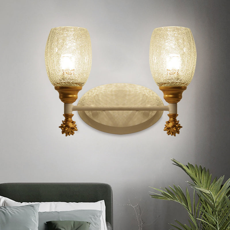 1/2-Bulb Bedside Wall Mounted Lamp Rural Blue/Gold/Dark Blue Wall Lighting with Oval Clear Crackle Glass Shade Clearhalo 'Wall Lamps & Sconces' 'Wall Lights' Lighting' 1724136