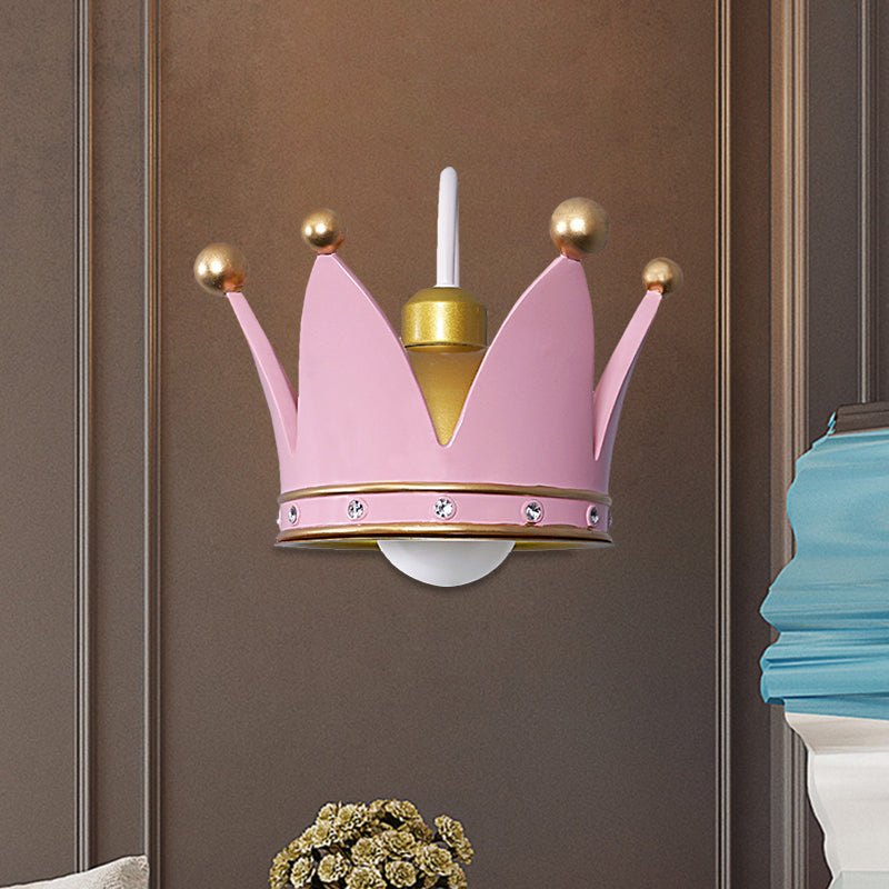 Crown Children Bedroom Wall Sconce Metal 1-Bulb Kids Style Wall Mounted Light in Gold/Pink Clearhalo 'Wall Lamps & Sconces' 'Wall Lights' Lighting' 1724140