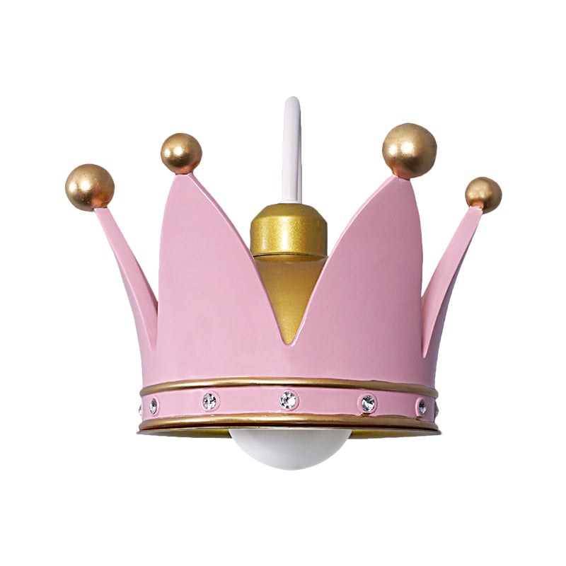 Crown Children Bedroom Wall Sconce Metal 1-Bulb Kids Style Wall Mounted Light in Gold/Pink Clearhalo 'Wall Lamps & Sconces' 'Wall Lights' Lighting' 1724141