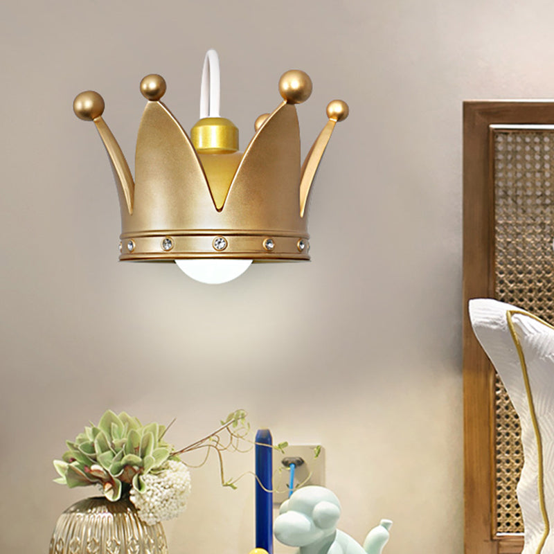 Crown Children Bedroom Wall Sconce Metal 1-Bulb Kids Style Wall Mounted Light in Gold/Pink Gold Clearhalo 'Wall Lamps & Sconces' 'Wall Lights' Lighting' 1724143