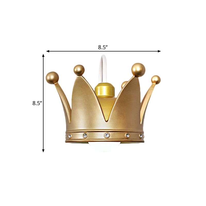 Crown Children Bedroom Wall Sconce Metal 1-Bulb Kids Style Wall Mounted Light in Gold/Pink Clearhalo 'Wall Lamps & Sconces' 'Wall Lights' Lighting' 1724147