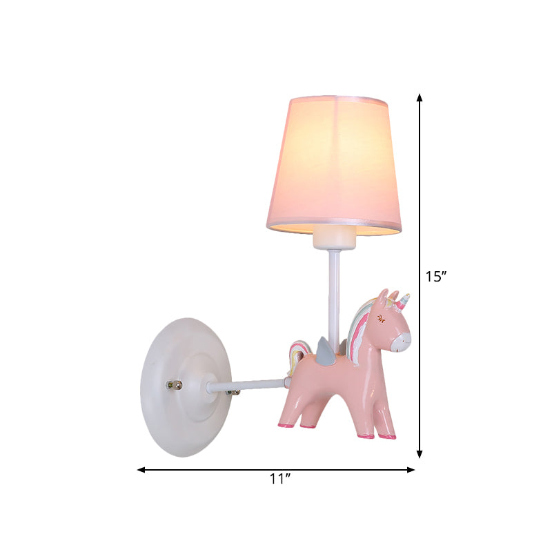 Fabric Conic Wall Mounted Light Macaron 1 Bulb Wall Lighting Ideas with Unicorn Deco in Pink/Blue Clearhalo 'Wall Lamps & Sconces' 'Wall Lights' Lighting' 1724165