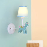 Fabric Conic Wall Mounted Light Macaron 1 Bulb Wall Lighting Ideas with Unicorn Deco in Pink/Blue Clearhalo 'Wall Lamps & Sconces' 'Wall Lights' Lighting' 1724167