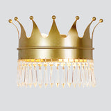 Crown Wall Light Sconce Retro Style Metallic 1-Head Parlor Wall Mount Lighting with Dangling Crystal in Gold Clearhalo 'Wall Lamps & Sconces' 'Wall Lights' Lighting' 1724183