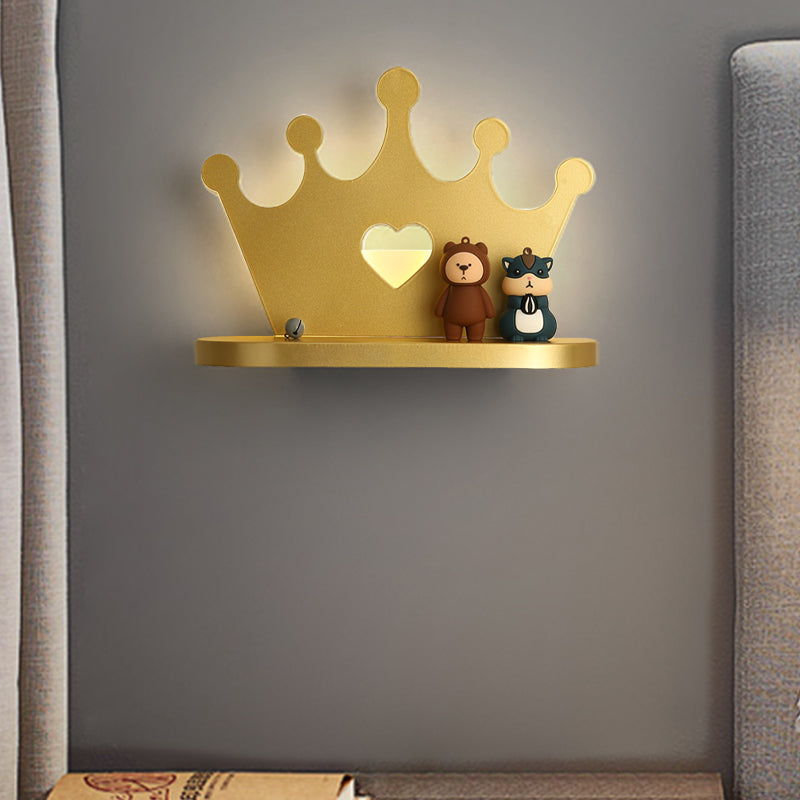 Crown Wall Sconce Lighting Kids Style Metal LED Pink/Gold Wall Mounted Light for Bedside Gold Clearhalo 'Wall Lamps & Sconces' 'Wall Lights' Lighting' 1724185