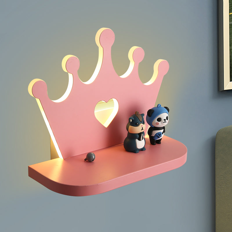 Crown Wall Sconce Lighting Kids Style Metal LED Pink/Gold Wall Mounted Light for Bedside Pink Clearhalo 'Wall Lamps & Sconces' 'Wall Lights' Lighting' 1724189