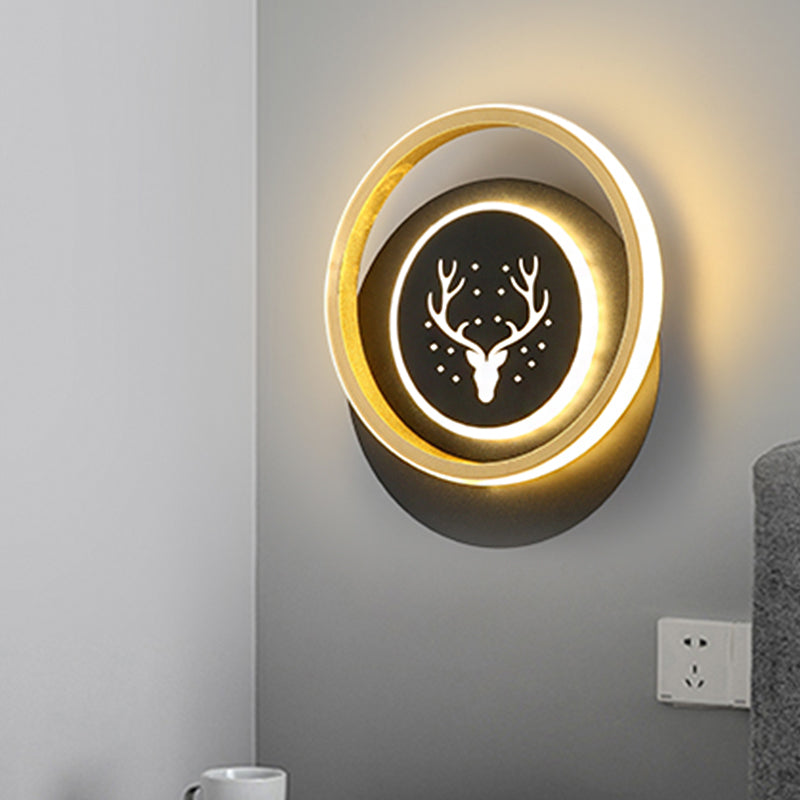 Circle Wall Lighting Ideas Nordic Acrylic 10"/12" Wide LED Bedside Surface Wall Sconce with Antler Design in Black Black 10" Clearhalo 'Wall Lamps & Sconces' 'Wall Lights' Lighting' 1724193