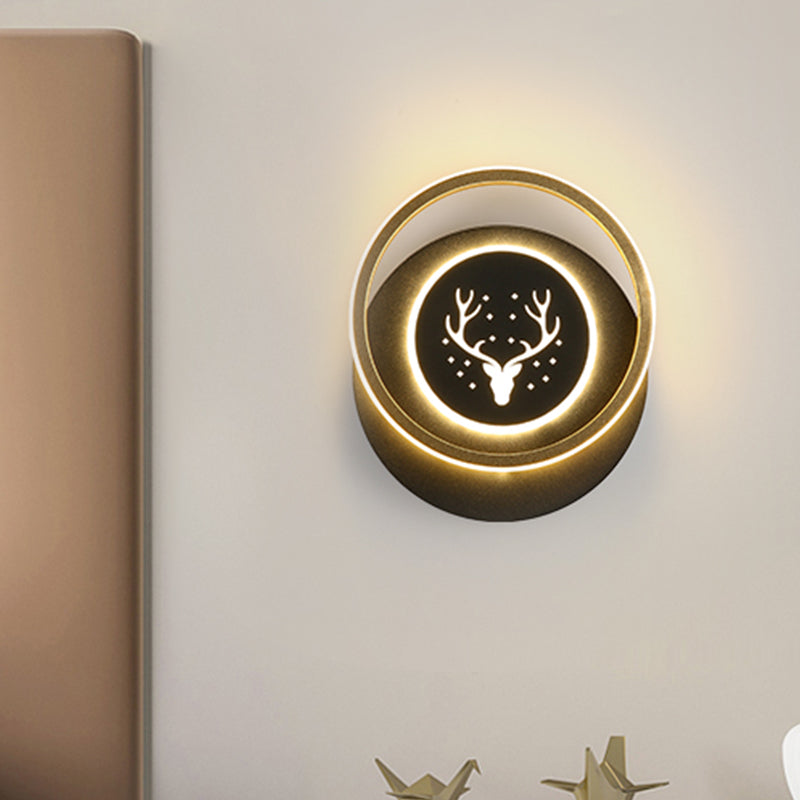 Circle Wall Lighting Ideas Nordic Acrylic 10"/12" Wide LED Bedside Surface Wall Sconce with Antler Design in Black Clearhalo 'Wall Lamps & Sconces' 'Wall Lights' Lighting' 1724194