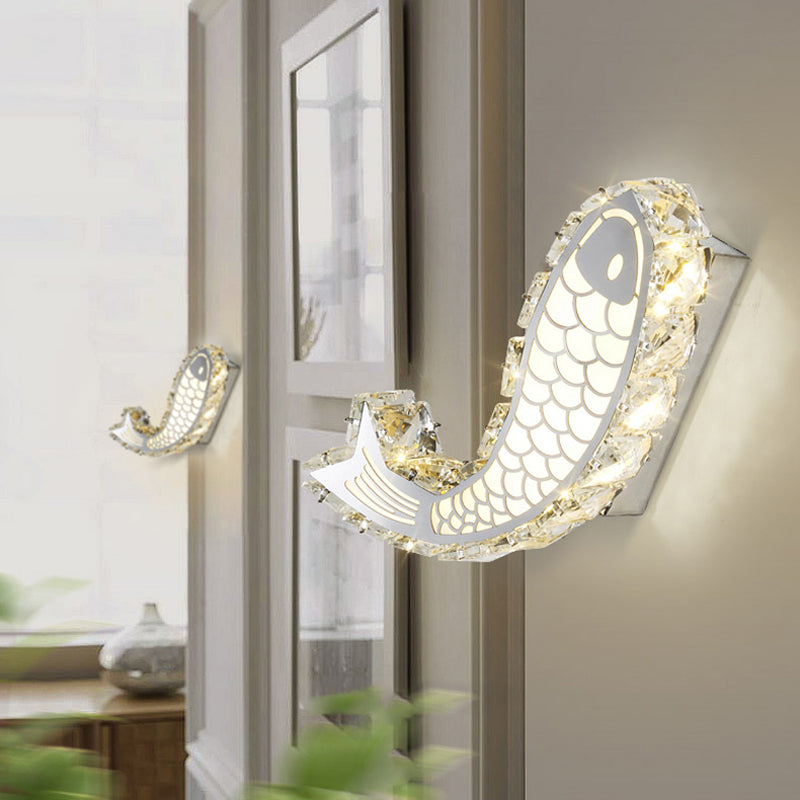 LED Bedside Wall Mounted Lamp Contemporary Chrome Wall Sconce with Carp Crystal Block Shade Chrome Clearhalo 'Modern wall lights' 'Modern' 'Wall Lamps & Sconces' 'Wall Lights' Lighting' 1724214