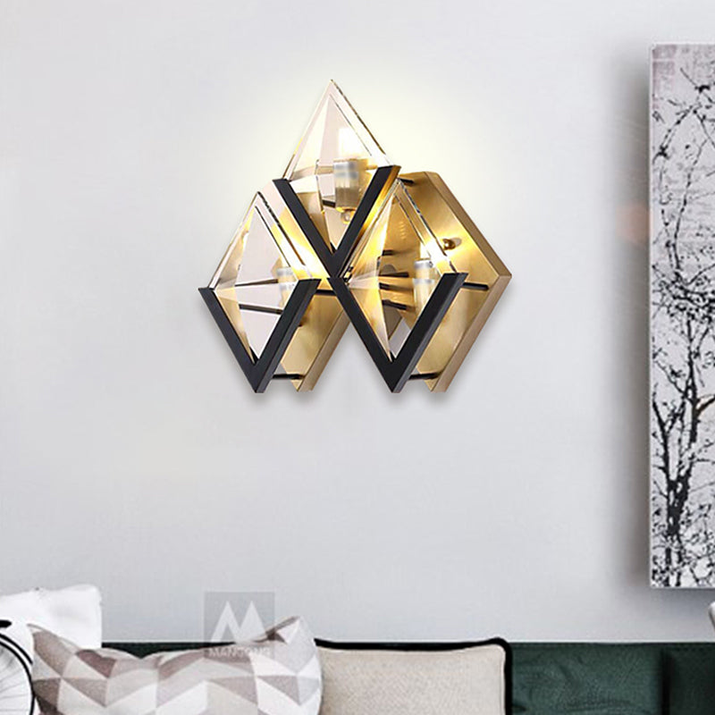 Rhombus Surface Wall Sconce Minimalist Clear Crystal LED Parlor Wall Mount Lamp in Gold Gold Clearhalo 'Cast Iron' 'Glass' 'Industrial' 'Modern wall lights' 'Modern' 'Tiffany' 'Traditional wall lights' 'Wall Lamps & Sconces' 'Wall Lights' Lighting' 1724222