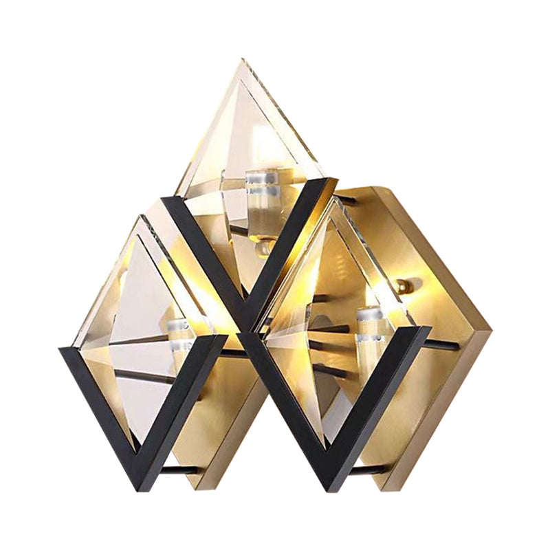 Rhombus Surface Wall Sconce Minimalist Clear Crystal LED Parlor Wall Mount Lamp in Gold Clearhalo 'Cast Iron' 'Glass' 'Industrial' 'Modern wall lights' 'Modern' 'Tiffany' 'Traditional wall lights' 'Wall Lamps & Sconces' 'Wall Lights' Lighting' 1724223