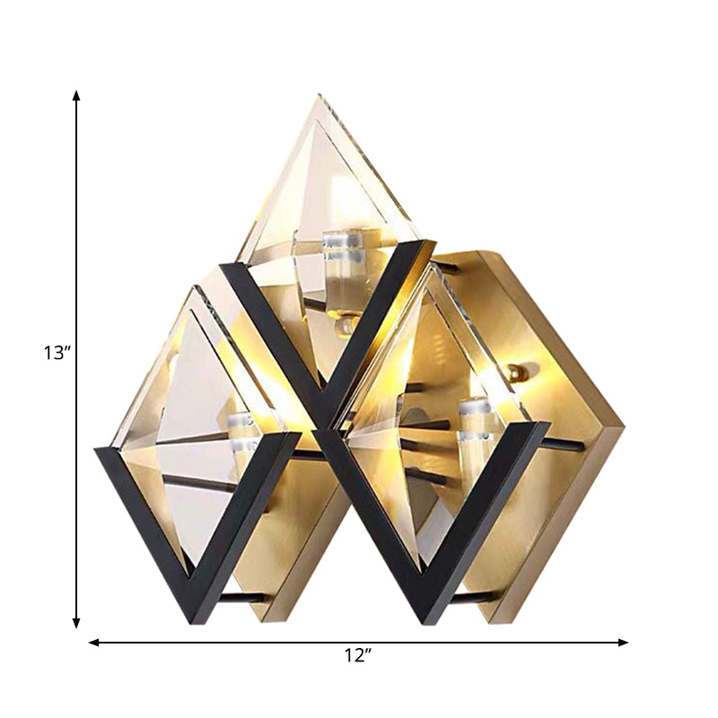 Rhombus Surface Wall Sconce Minimalist Clear Crystal LED Parlor Wall Mount Lamp in Gold Clearhalo 'Cast Iron' 'Glass' 'Industrial' 'Modern wall lights' 'Modern' 'Tiffany' 'Traditional wall lights' 'Wall Lamps & Sconces' 'Wall Lights' Lighting' 1724225