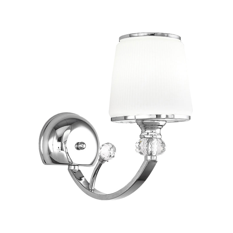 Simplicity 1 Head Wall Light Fixture Chrome Conic Wall Mount Lamp with White Glass Shade Clearhalo 'Cast Iron' 'Glass' 'Industrial' 'Modern wall lights' 'Modern' 'Tiffany' 'Traditional wall lights' 'Wall Lamps & Sconces' 'Wall Lights' Lighting' 1724227