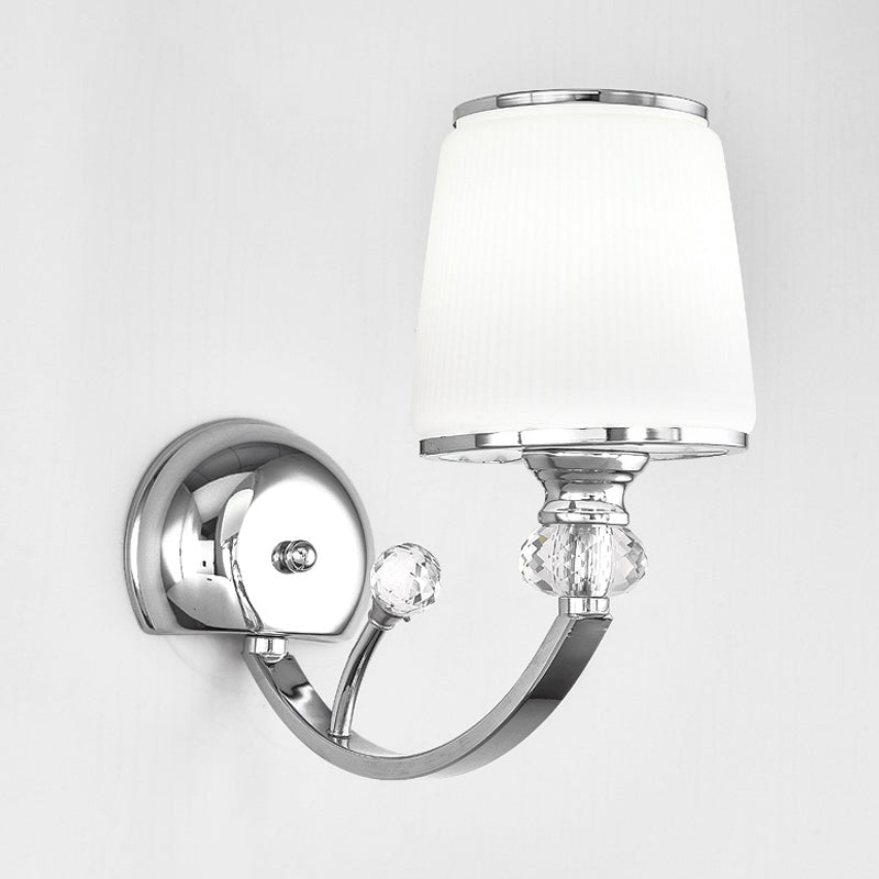 Simplicity 1 Head Wall Light Fixture Chrome Conic Wall Mount Lamp with White Glass Shade Clearhalo 'Cast Iron' 'Glass' 'Industrial' 'Modern wall lights' 'Modern' 'Tiffany' 'Traditional wall lights' 'Wall Lamps & Sconces' 'Wall Lights' Lighting' 1724228