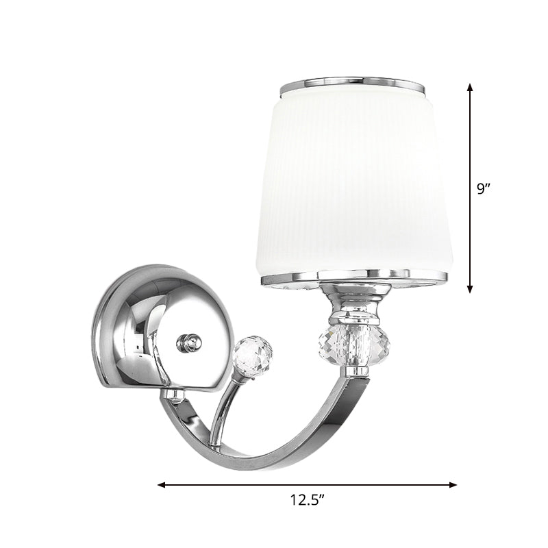 Simplicity 1 Head Wall Light Fixture Chrome Conic Wall Mount Lamp with White Glass Shade Clearhalo 'Cast Iron' 'Glass' 'Industrial' 'Modern wall lights' 'Modern' 'Tiffany' 'Traditional wall lights' 'Wall Lamps & Sconces' 'Wall Lights' Lighting' 1724229