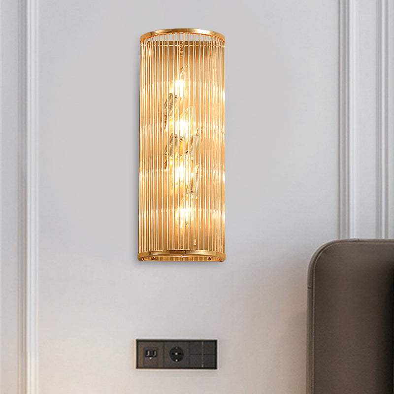 Minimalism Cylinder Wall Mount Lamp Crystal Rod 4 Lights Hallway Wall Sconce Lighting in Gold Gold Clearhalo 'Cast Iron' 'Glass' 'Industrial' 'Modern wall lights' 'Modern' 'Tiffany' 'Traditional wall lights' 'Wall Lamps & Sconces' 'Wall Lights' Lighting' 1724230