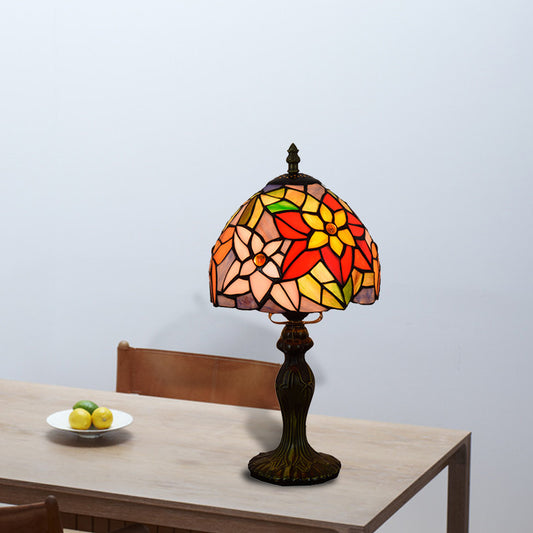 Glass Shade Dome Table Lamp with Flower/Sunflower Rustic Vintage 1 Head Bedroom Table Lighting in Multi Color Clearhalo 'Lamps' 'Table Lamps' Lighting' 172423