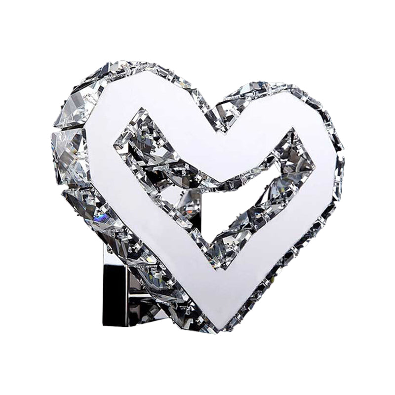 Stainless-Steel LED Loving Heart Sconce Modernism Clear Crystal Wall Mount Lamp in Warm/White Light Clearhalo 'Modern wall lights' 'Modern' 'Wall Lamps & Sconces' 'Wall Lights' Lighting' 1724243