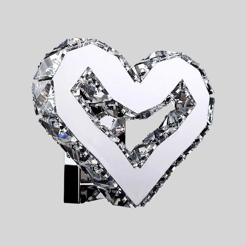 Stainless-Steel LED Loving Heart Sconce Modernism Clear Crystal Wall Mount Lamp in Warm/White Light Clearhalo 'Modern wall lights' 'Modern' 'Wall Lamps & Sconces' 'Wall Lights' Lighting' 1724244