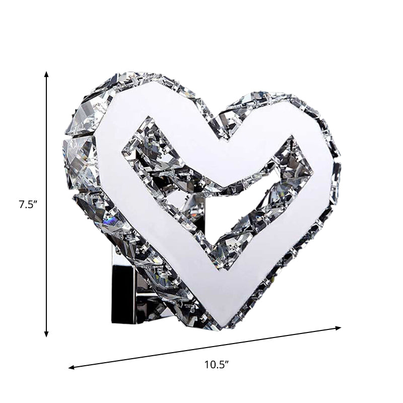 Stainless-Steel LED Loving Heart Sconce Modernism Clear Crystal Wall Mount Lamp in Warm/White Light Clearhalo 'Modern wall lights' 'Modern' 'Wall Lamps & Sconces' 'Wall Lights' Lighting' 1724245