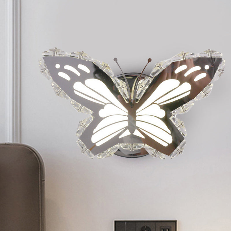 LED Corridor Wall Lighting Contemporary Stainless-Steel Wall Sconce with Butterfly/Fish Crystal Shade in Warm/White Light Clearhalo 'Modern wall lights' 'Modern' 'Wall Lamps & Sconces' 'Wall Lights' Lighting' 1724247