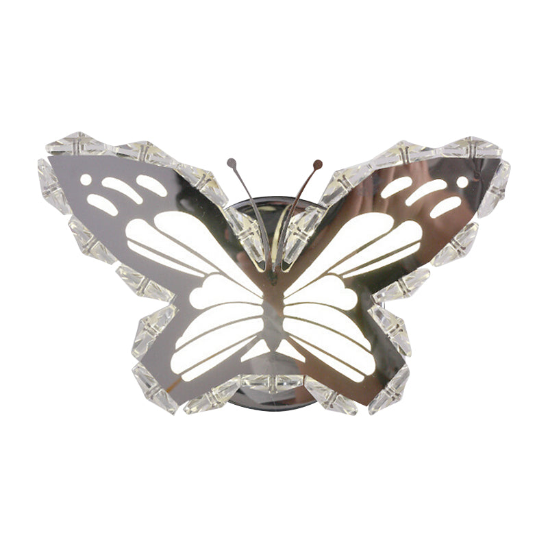 LED Corridor Wall Lighting Contemporary Stainless-Steel Wall Sconce with Butterfly/Fish Crystal Shade in Warm/White Light Clearhalo 'Modern wall lights' 'Modern' 'Wall Lamps & Sconces' 'Wall Lights' Lighting' 1724248